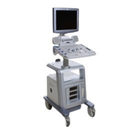 GE Logiq P5 ultrasound on a stand
