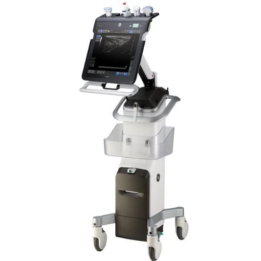 GE Venue R1 ultrasound on a cart