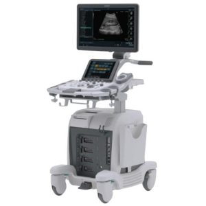 Hitachi Arietta 65 ultrasound machine on a cart
