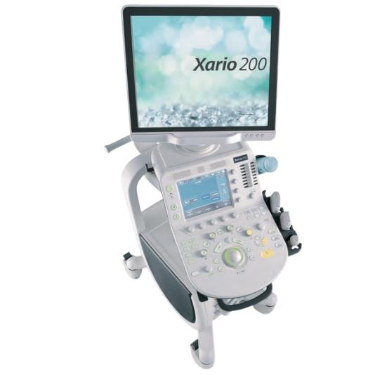 Toshiba Xario 200 ultrasound machine on a cart