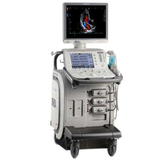 Toshiba Aplio 300 CV Platinum Series ultrasound machine on a cart