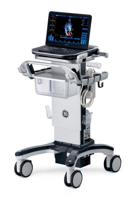 GE Vivid iq ultrasound machine on a cart