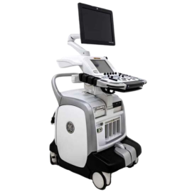 GE Vivid E9 ultrasound machine on a cart