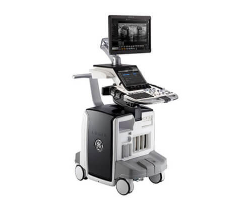 GE Logiq E10 ultrasound machine on a cart